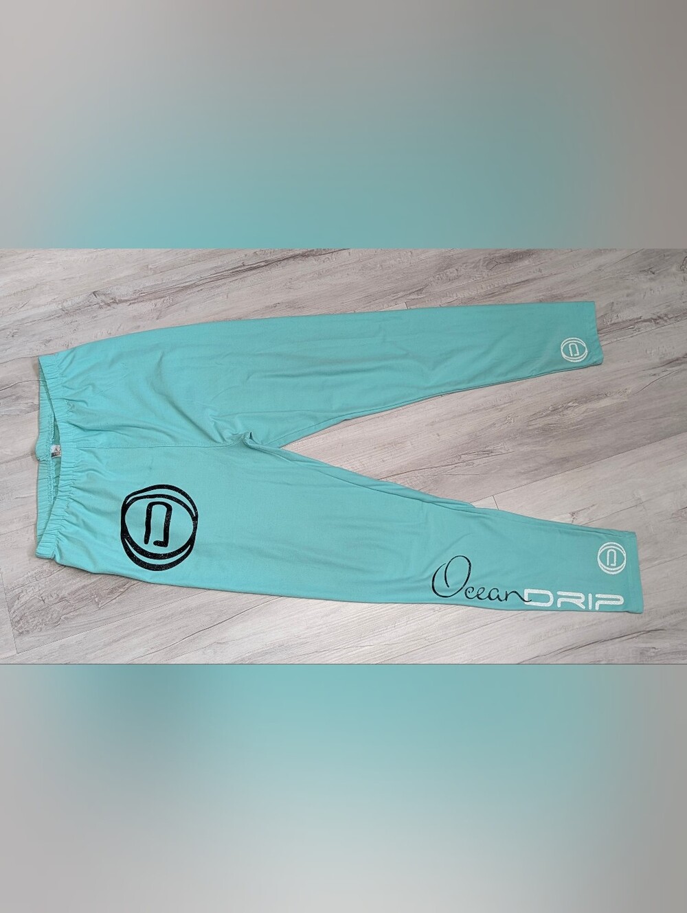 Ocean Drip Aqua Glitter Anchor Leggings LG NWT